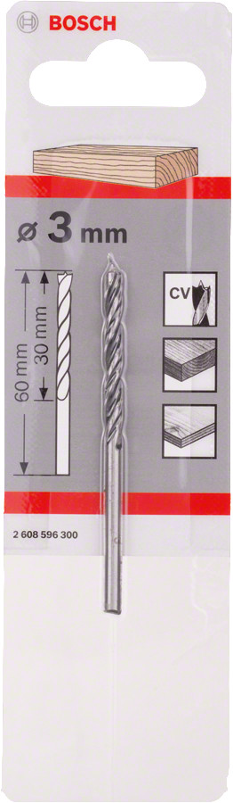 Urbis kokam 3,0x60 mm, 1 gab., Urbjmašīnām/skrūvgriežiem SPIRĀLURBIS, 2608596300, BOSCH