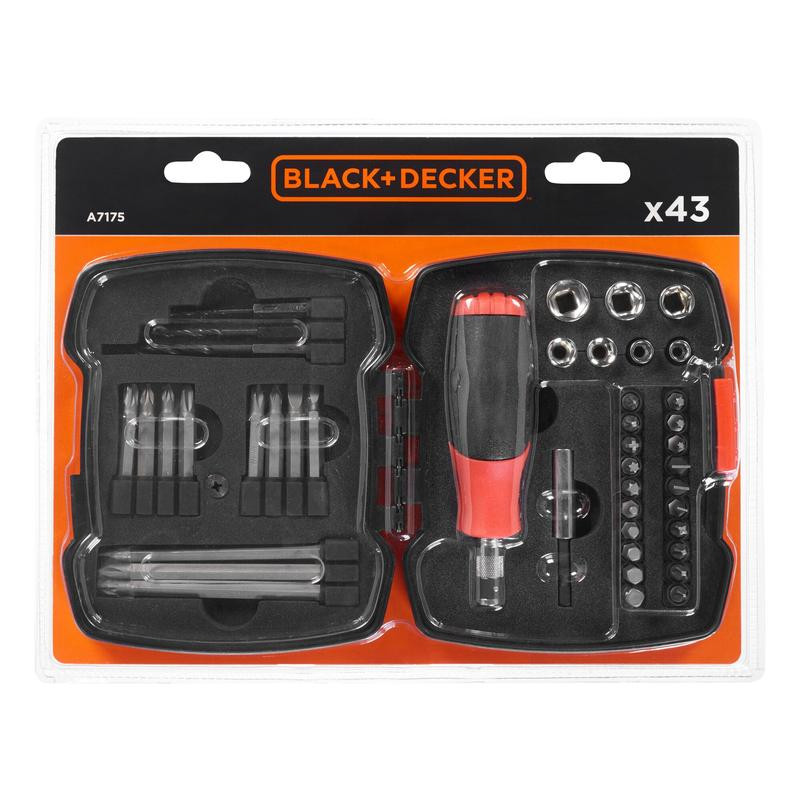 43 dalių terkšlės ir antgalių rinkinys A7175-XJ BLACK DECKER