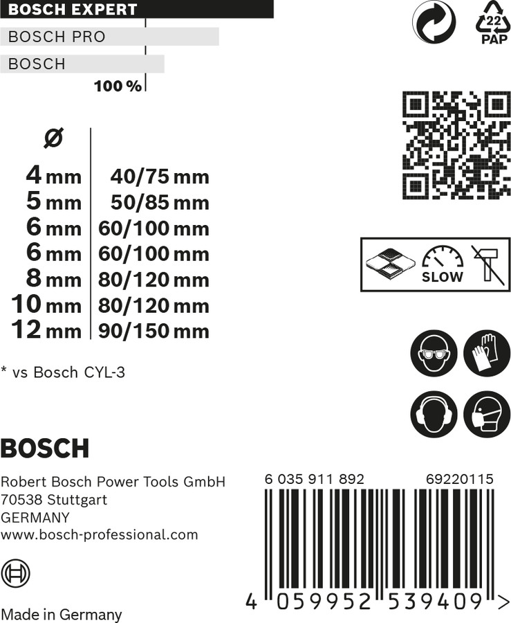 4 universālo urbju kompl. 4/5/6/8 mm, Triecienurbjmašīnām/triecienskrūvgriežiem, urbjmašīnām/skrūvgriežiem EXPERT CYL-9 MULTI CONSTRUCTION URBJU KOMPLEKTS, 2608900649, BOSCH