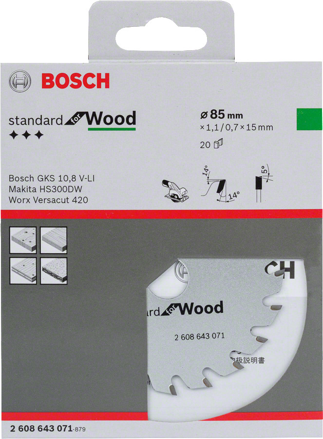 Ripzāģa disks 85x15x1.1/0.7mm, Rokas ripzāģiem PRO WOOD RIPZĀĢA ASMENS, 2608643071, BOSCH