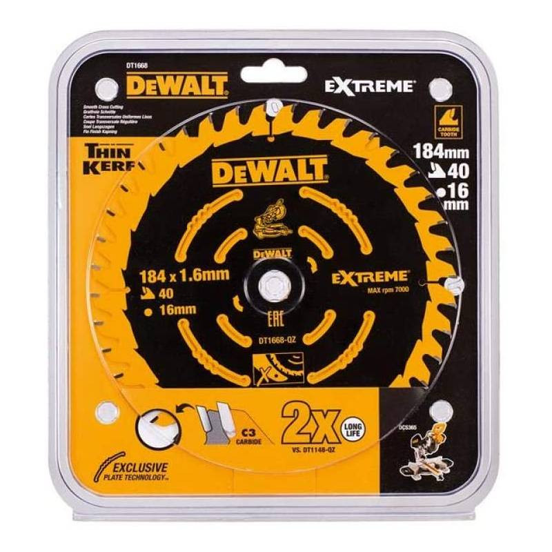 Pjūklo diskas EXTREME medienai 184x16x40T DT1668-QZ DEWALT