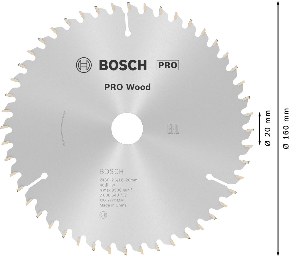 Ripzāģa disks 160x20/16 Optiline Wood, Rokas ripzāģiem PRO WOOD RIPZĀĢA ASMENS, 2608640732, BOSCH