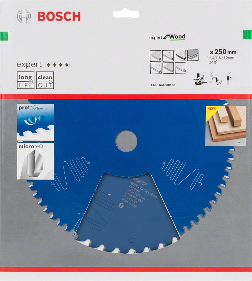 Ripzāģa disks Expert Wood 250 x 30 x 2,4 mm, 40, Paneļzāģiem RIPZĀĢA ASMENS EXPERT FOR WOOD, 2608644080, BOSCH