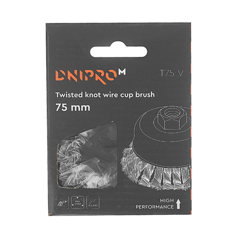 Disc brush, metal, braided bristles 75mm T75-V DNIPRO-M