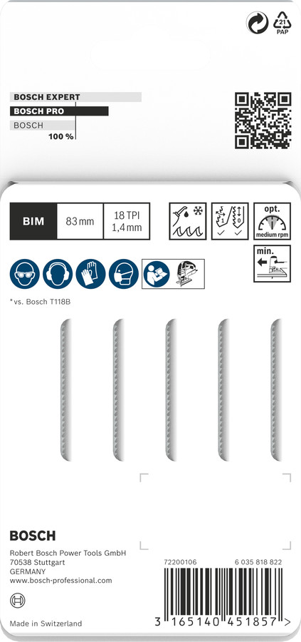 5 figūrzāģa asmeņi T 118 EFS Basic for Inox, Figūrzāģiem PRO STAINLESS STEEL T118EFS FIGŪRZĀĢA ASMENS, 2608636497, BOSCH