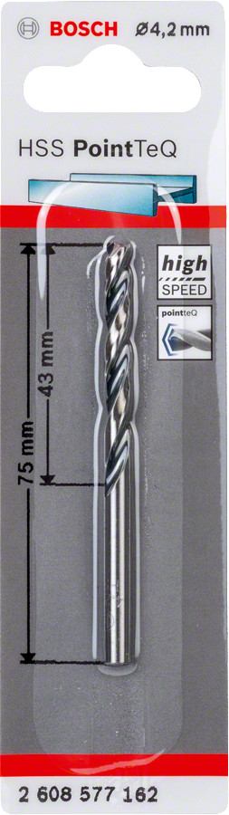 Urbis metālam PointTeQ 4,2 x 43 x 75 mm , 1 gab., Urbjmašīnām/skrūvgriežiem POINTTEQ HSS SPIRĀLVEIDA URBIS, 2608577162, BOSCH