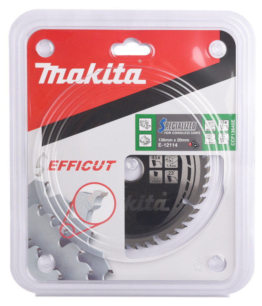 T.C.T. Zāģripa kokam 136X1.4X20mm 23° T45 EFFICUT, E-12114 MAKITA