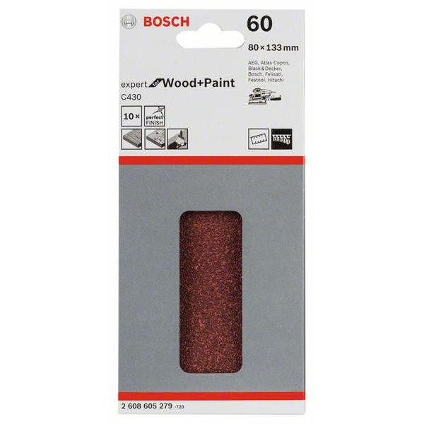 Slīppapīrs,kokam,perf. 93x185,K40,10gab.Velchro, C430 SANDING SHEET (10 PCS.), 2608605302 BOSCH