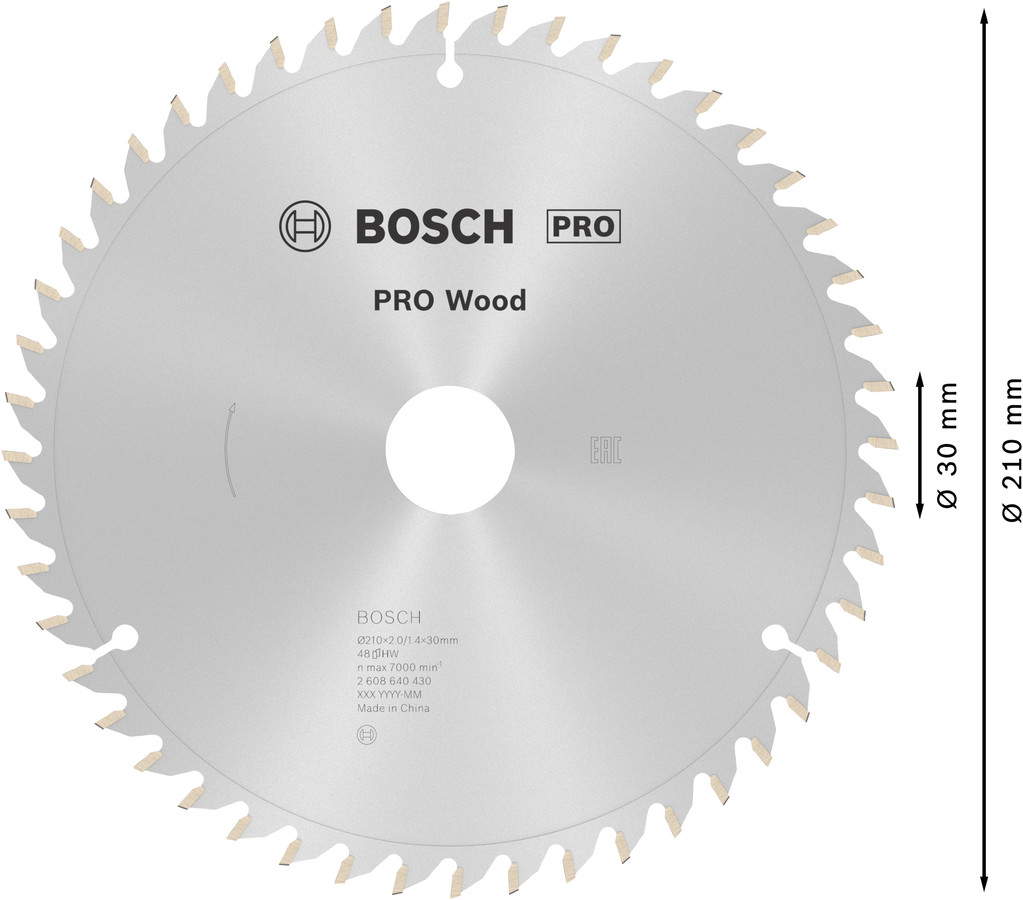 Stacionārā ripzāģa disks 210x30x48 kokam, Paneļzāģiem PRO WOOD RIPZĀĢA ASMENS, 2608640430, BOSCH