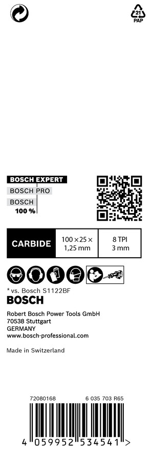 1 Zobenzāģa asmens S555CHC Thick Tough Metal, Zobenzāģiem EXPERT THICK TOUGH METAL S555CHC ASMENS, 2608900364, BOSCH