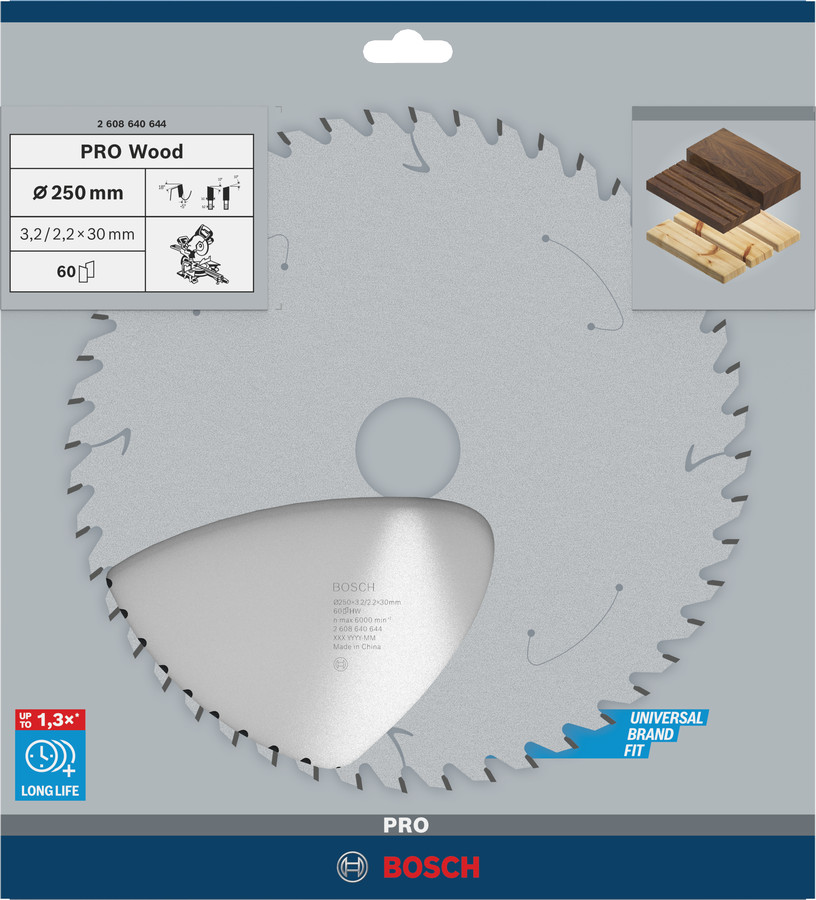 Ripzāģa disks 250x30mm Optiline Wood, Paneļzāģiem PRO WOOD RIPZĀĢA ASMENS, 2608640644, BOSCH