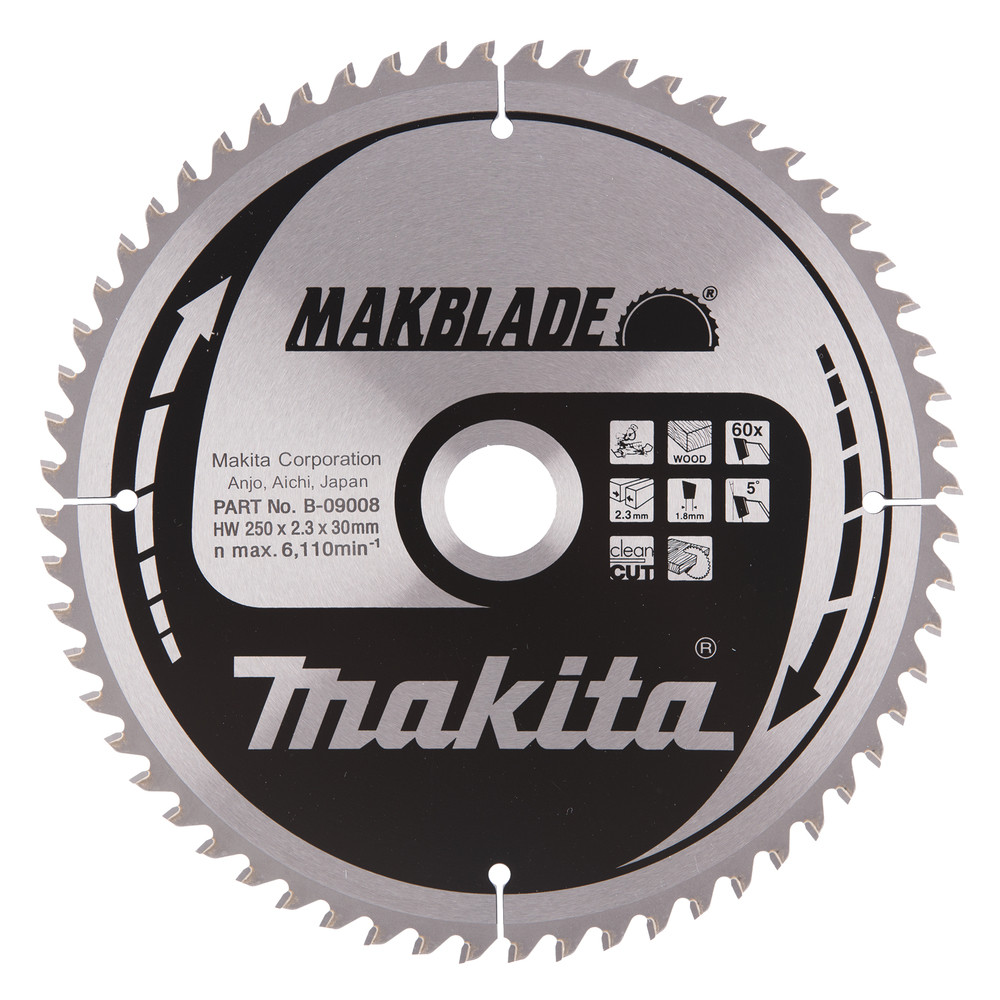 T.C.T. Zāģripa MAKBLADE 250X2.3X30mm 5° T60, B-09008 MAKITA