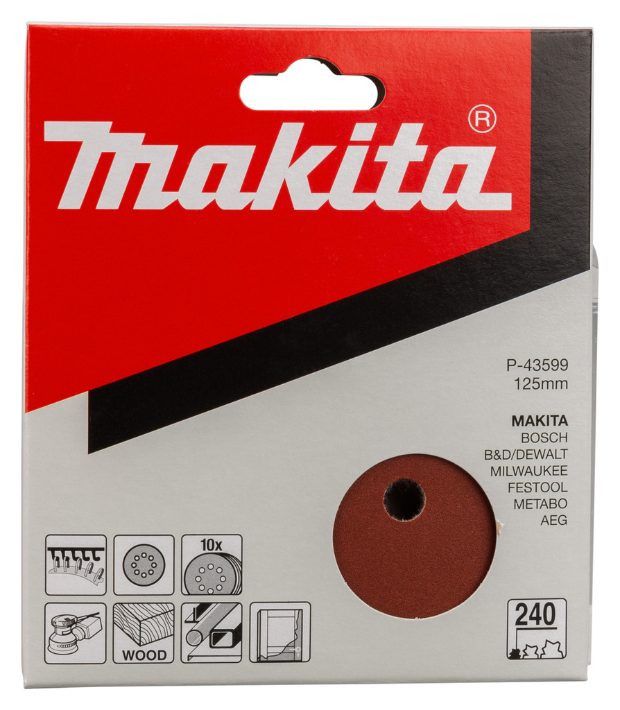 Riide baasil liivapaberiketas 125mm K240 (10 tk.) P-43599 MAKITA