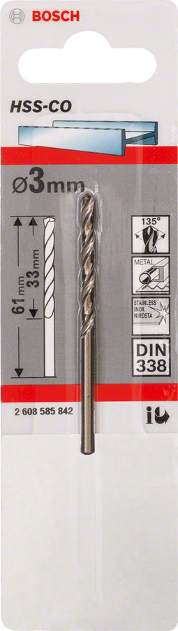 HSS-Co urbis metālam 3,0mm, 1 gab., Urbjmašīnām/skrūvgriežiem KOBALTA HSS SPIRĀLVEIDA URBIS, 2608585842, BOSCH