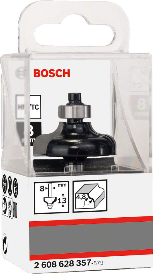 Malu frēze HM R=4,8mm, l=13mm,kāts 8mm, Rokas frēzēm, malu frēzēm PROFILU FRĒZE STANDARD FOR WOOD, 2608628357, BOSCH