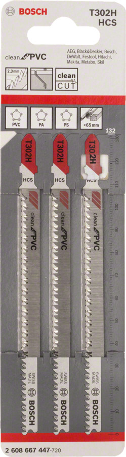 3 figūrzāģa asmeņi T 302 H, Clean for PVC, Figūrzāģiem PRO PLASTICS PVC CLEAN T302H FIGŪRZĀĢA ASMENS, 2608667447, BOSCH