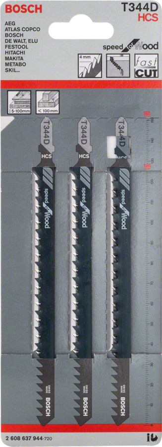 3 figūrzāģa asmeņi T 344 D, Figūrzāģiem FIGŪRZĀĢA ASMENS T 344 D SPEED FOR WOOD, 2608637944, BOSCH