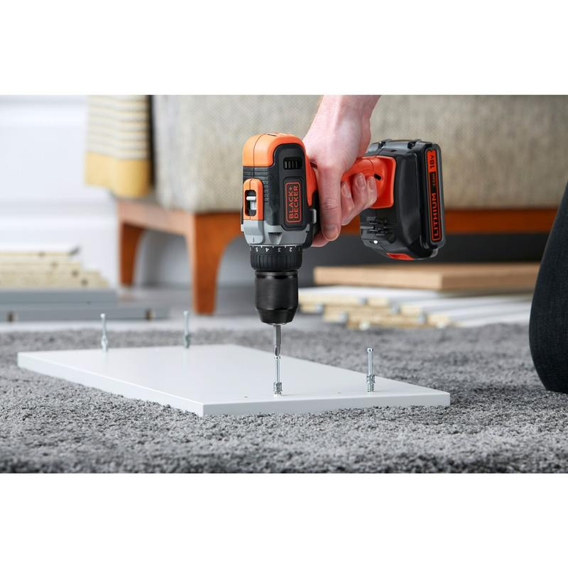 18V 2 Gear Drill Driver, single sleeve metal chuck, 2x 2.5Ah Battery, 1A Charger, Kitbox BCD002ME2K-QW BLACK DECKER