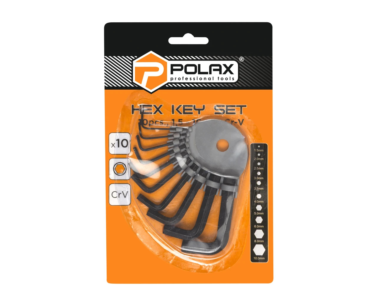 Seškanšu atslēgu komplekts 10 gab., 1.5-10mm, CrV 25-011 POLAX