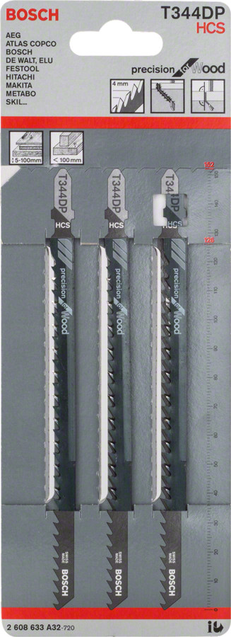 3 figūrzāģa asmeņi T 344 DP, Figūrzāģiem PRO WOOD PRECISE T344DP FIGŪRZĀĢA ASMENS, 2608633A32, BOSCH