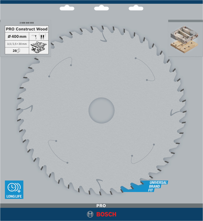 Ripāģa disks 400x30mm Construct wood top 28, Galda zāģiem PRO CONSTRUCT WOOD RIPZĀĢA ASMENS, 2608640693, BOSCH