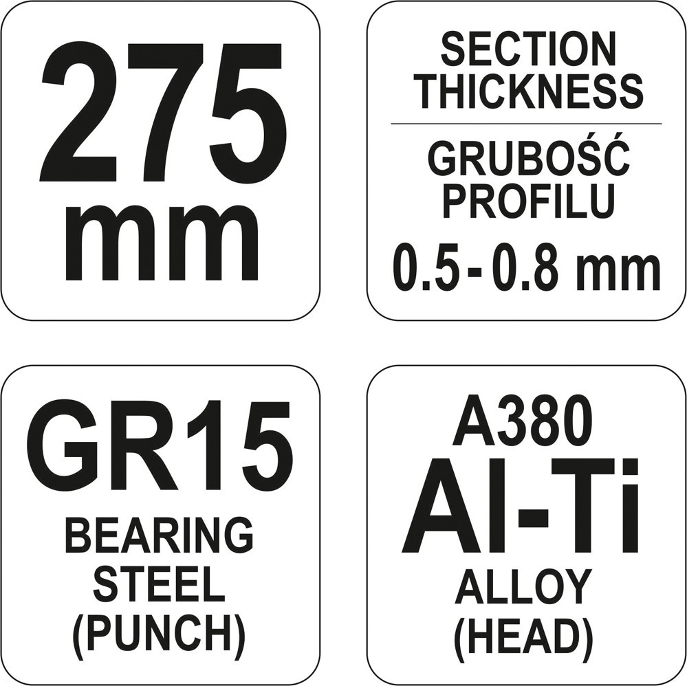 Profilių sujungimo replės 0,5–0,8 mm 275 mm YT-5130 YATO