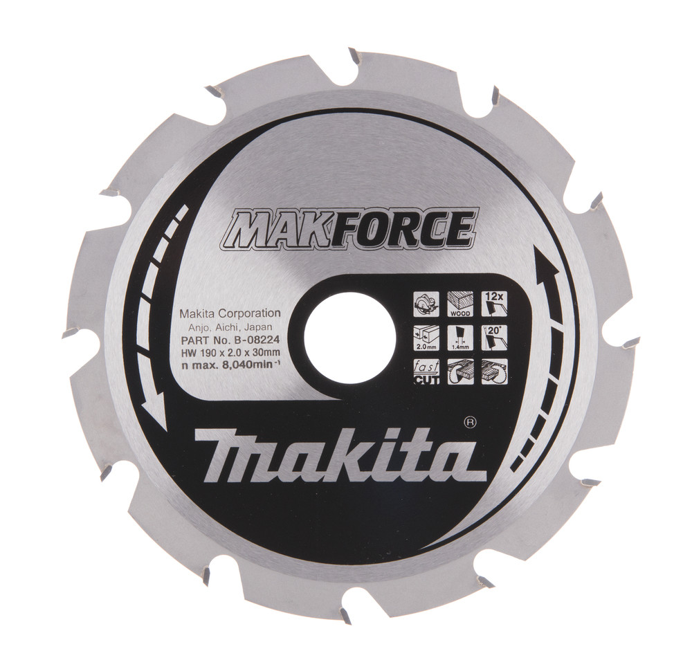 T.C.T. Zāģripa MAKFORCE 190X2X30mm 20° T12, B-08224 MAKITA