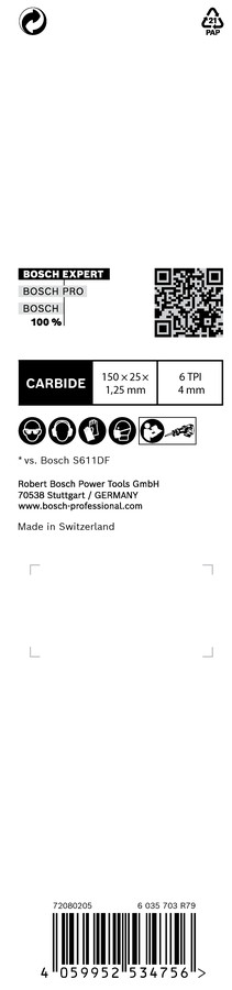 1 Zobenzāģa asmens S956DHM Window Frames, Zobenzāģiem EXPERT WINDOW DEMOLITION S956DHM ASMENS, 2608900385, BOSCH