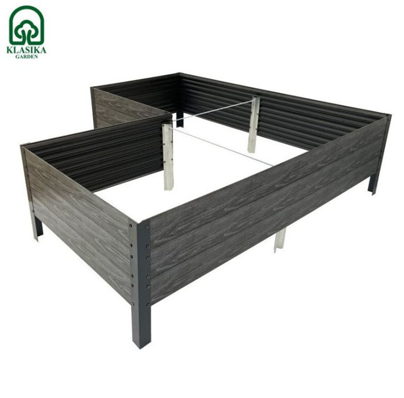 Paaugstinātā dārza dobe KLASIKA Wood Look L – formas, pelēka: 150x150x75x75x75x75 cm, h-30 cm; 76763 KLASIKA