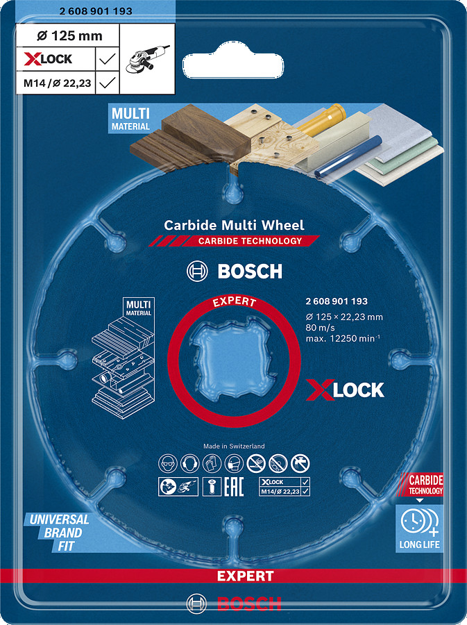 X-LOCK Carbide MultiWheel 125 x 1  mm, Mazām leņķa slīpmašīnām EXPERT CARBIDE MULTI WHEEL GRIEZĒJDISKS, 2608901193, BOSCH