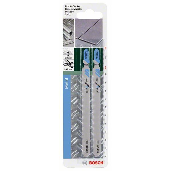 2 figūrzāģa asmeņi  HSS T 318A. 106 mm, HSS JIGSAW BLADE, T 318 A "BASIC FOR METAL", 2609256732 BOSCH