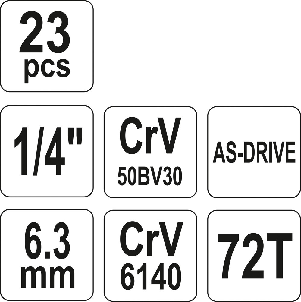 Instrumentu komplekts 1/4" (23gab.) YT-14421 YATO