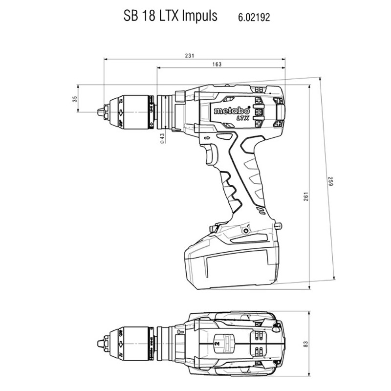 Akumulatora triecienurbjmašīna 18V, 110/55Nm, 2x4Ah; SB 18 LTX IMPULS; 602192500 METABO