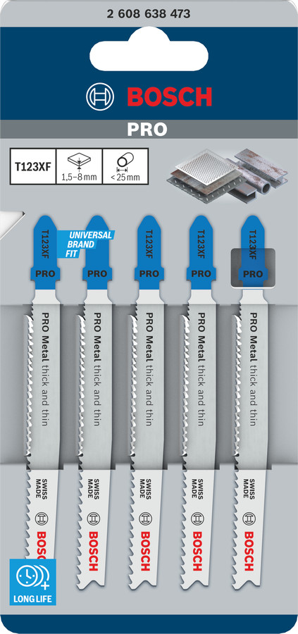 5 figūrzāģa asmeņi T 123 X (Progressor), Figūrzāģiem PRO METAL THICK AND THIN T123XF FIGŪRZĀĢA ASMENS, 2608638473, BOSCH