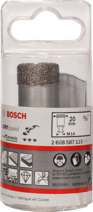 Dimanta caurumzāģis 20 mm DrySpeed Best for Ceramic, Mazām leņķa slīpmašīnām PRO CERAMIC DRY KROŅURBIS, 2608587115, BOSCH