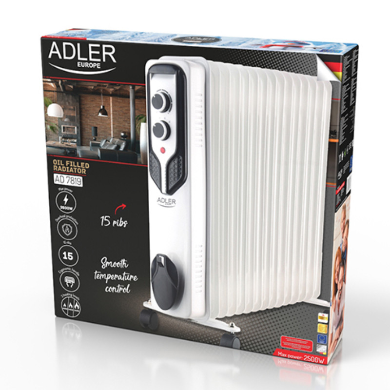 Õliradiaator AD 7819 2500W, valge; AD 7819 ADLER