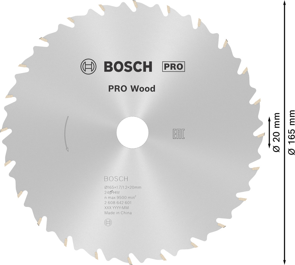 Ripāģa disks 165x20/16mm Speedline Wood Z24, Rokas ripzāģiem PRO WOOD RIPZĀĢA ASMENS, 2608642601, BOSCH