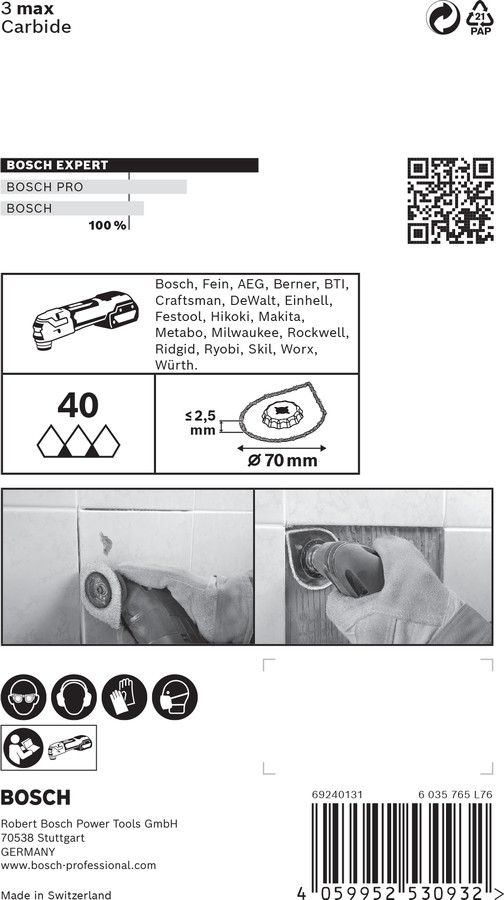 Starlock AVZ70RT4 1 gab., Svārstību daudzfunkcionālajiem darbarīkiem EXPERT AVZ 70 RT4 3 max FRĒZĒŠANAS PLĀKSNE, 2608900041, BOSCH