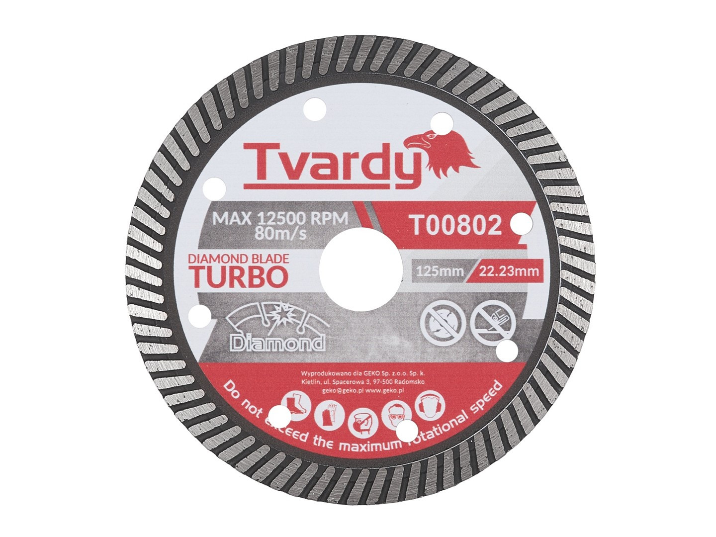 Turbo dimanta disks 125mm, 10mm augsts dimanta pārklājums, T00802, TVARDY