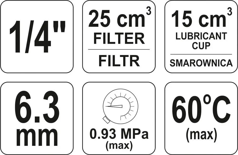 Oro filtras su slėgio reguliatoriumi ir tepalu 1/4" 25cc YT-2384 YATO