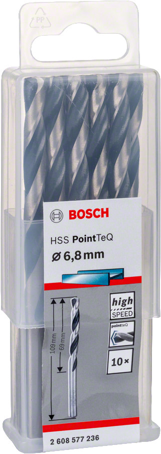 Urbis metālam PointTeQ 6,8 x 69 x 109mm, 10 gab., Urbjmašīnām/skrūvgriežiem POINTTEQ HSS SPIRĀLVEIDA URBIS, 2608577236, BOSCH