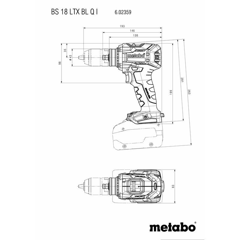 Akumulatora urbjmašīna BS 18 LTX BL Q I, 130/65Nm, 2x5.2Ah; 602359650 METABO