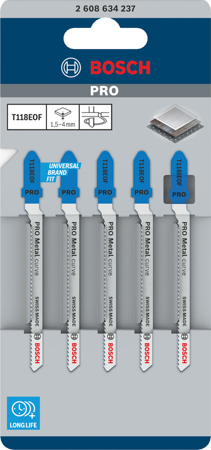 5 figūrzāģa asmeņi T 118 BOF, Figūrzāģiem PRO METAL CURVE T118EOF FIGŪRZĀĢA ASMENS, 2608634237, BOSCH