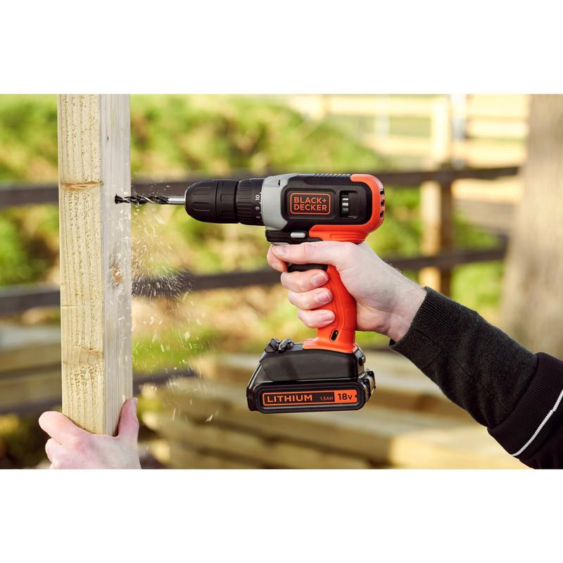 18 V 1 greičio gręžtuvas, 1 x 1,5 Ah baterija, 400 mA įkroviklis, dėžutė BCD001C1-QW BLACK DECKER