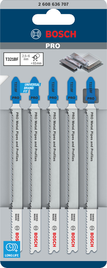 5 figūrzāģa asmeņi T321BF Speed for Metal, Figūrzāģiem PRO METAL PIPES AND PROFILES T321BF FIGŪRZĀĢA ASMENS, 2608636707, BOSCH