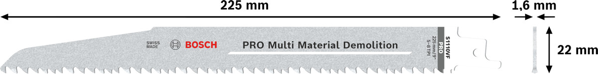 5 zobenzāģa asmeņi S1110 VF, Zobenzāģiem PRO MULTI MATERIAL DEMOLITION S1110VF ASMENS, 2608657610, BOSCH