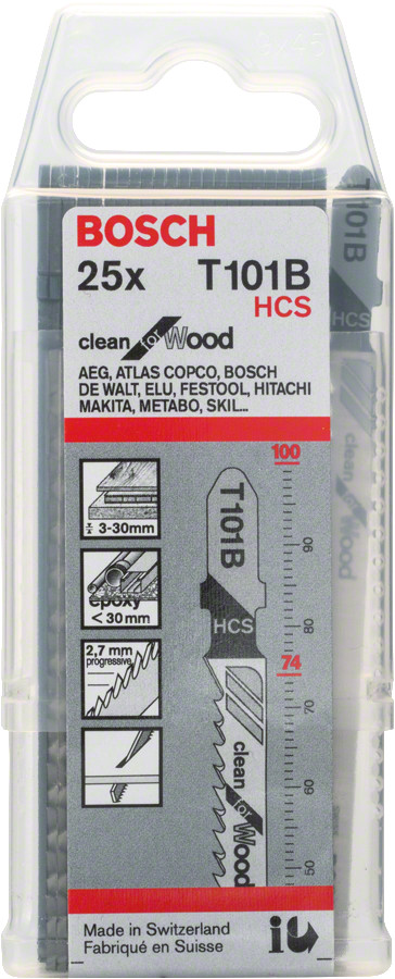 25 figūrzāģa asmeņi T 101 B, Figūrzāģiem FIGŪRZĀĢA ASMENS T 101 B CLEAN FOR WOOD, 2608633622, BOSCH