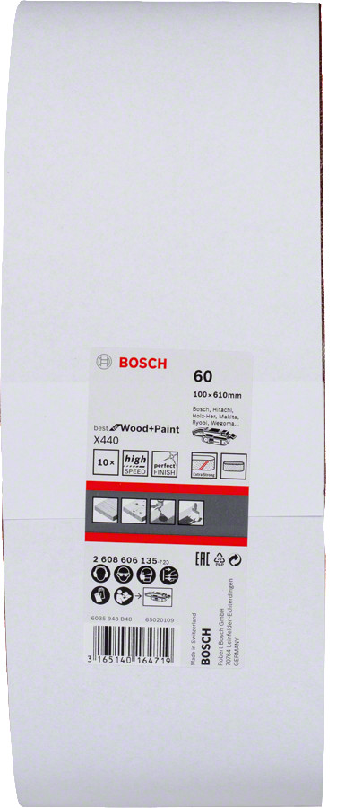 Slīplente kokam 100x610, K 60, 10 gab., Lentes slīpmašīnām PRO X440 SLĪPLENTA, 2608606135, BOSCH