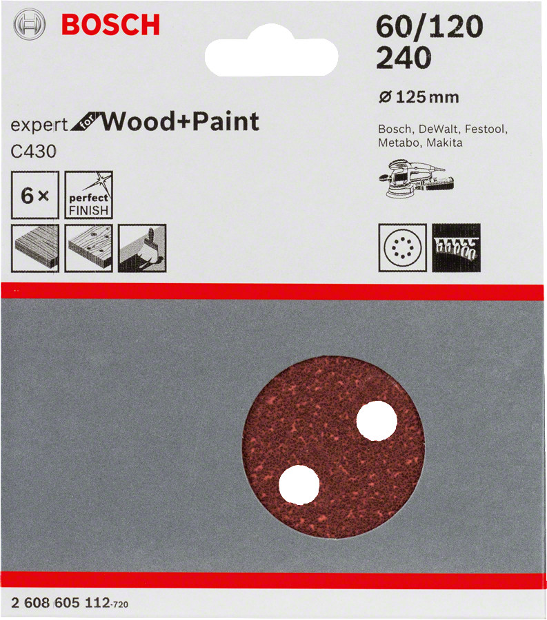 Ekscentra slīpmašīnām, ekscentra slīpmašīnām ar putekļu maisu C430 EXPERT FOR WOOD AND PAINT, 2608605112 BOSCH