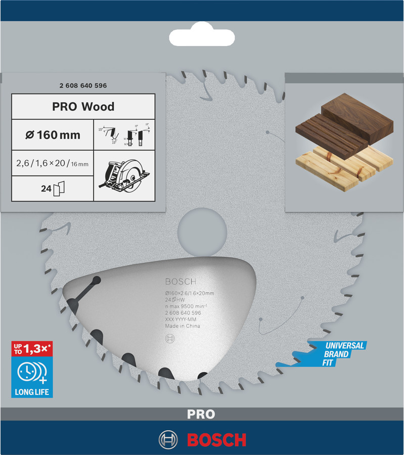 Ripzāģa disks 160x20/16mm Optiline Wood, Rokas ripzāģiem PRO WOOD RIPZĀĢA ASMENS, 2608640596, BOSCH